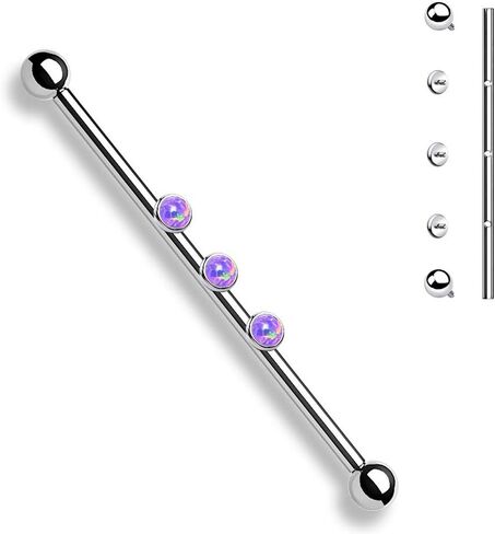 Pierced Owl - 14G Stainless Steel Internally Threaded Triple Round Synthetic Opal Industrial Barbell in Saudi Arabia