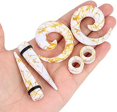 Qmcandy Acrylic Ear Stretching Kit Tapers Tunnels Spiral Expander Set 6pcs Ear Piercing Starter Gauges 8g-1/2 inch in Saudi Arabia