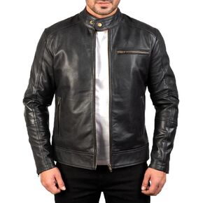 The Jacket Maker Dean Black and Brown Leather Jacket For Men - Cow Hide Brown Biker Jacket in Kuwait