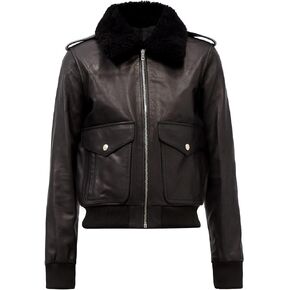 Appearl Fit Men’s Bomber Jacket Real Leather Faux Fur Collar Flap Button Pockets Black in Saudi Arabia