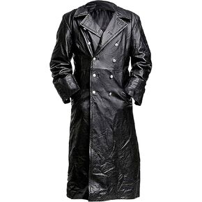 German Classic Military Officer WW2 Double Breasted Black Leather Trench Coat for Men in Saudi Arabia