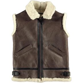 B-3 shearling brown Bomber sleeveless with White fuzzy faux collar fur vest shearling sheepskin leather for men in Saudi Arabia