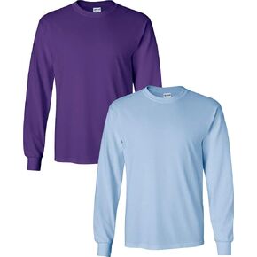 Gildan Men's Heavy Cotton Long Sleeve T-Shirt, Style 5400, (2 Pack) XL Purple-Light Blue in Saudi Arabia