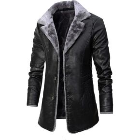 Men's Faux Leather Jackets Winter Fleece Sherpa Lined Trench Coats Long Heavyweight Motorcycle Jackets Vintage Coats in Kuwait