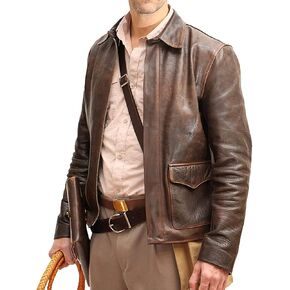 Men's Raiders of The Lost Ark Indiana Jones Harrison Ford Vintage Brown Bomber Leather Jacket-Genuine Cowhide Leather Jacket in Kuwait