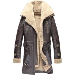 2018 Mens Shearling Sheepskin Jacket Classic Fur Collar Fashion Long Style Coat Black Winter Warm Clothing in Saudi Arabia