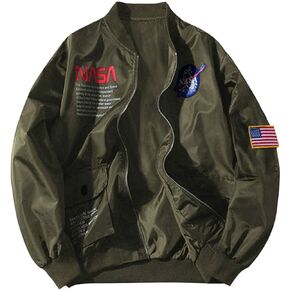 ZAFUL Unisex NASA Logo Letter Graphic American Flag Jacket Coat Zip up Long Sleeves Coat Streetwear with Pocket in Saudi Arabia