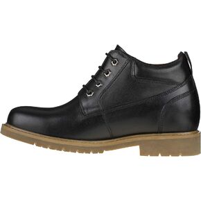 CALTO Men's Invisible Height Increasing Elevator Shoes - Leather Lace-up Round-Toe Work Boots - 3.2 Inches Taller