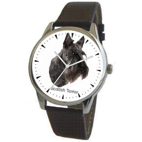 Scottish Terrier Dog Breed is The Headshot Image On The Polished Chrome Watch with Leather Strap and Donation to ASPCA in Kuwait