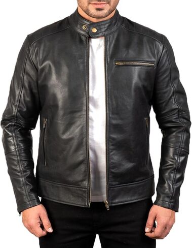The Jacket Maker Dean Black and Brown Leather Jacket For Men - Cow Hide Brown Biker Jacket in Kuwait