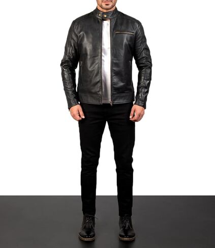 The Jacket Maker Dean Black and Brown Leather Jacket For Men - Cow Hide Brown Biker Jacket in Kuwait