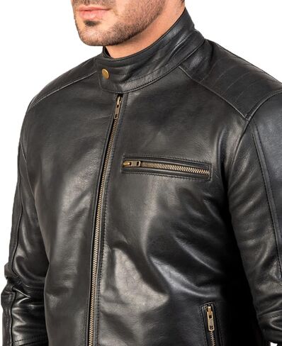 The Jacket Maker Dean Black and Brown Leather Jacket For Men - Cow Hide Brown Biker Jacket in Kuwait