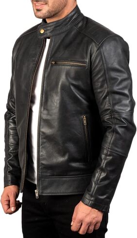 The Jacket Maker Dean Black and Brown Leather Jacket For Men - Cow Hide Brown Biker Jacket in Kuwait