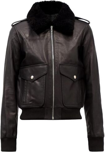 Appearl Fit Men’s Bomber Jacket Real Leather Faux Fur Collar Flap Button Pockets Black in Saudi Arabia