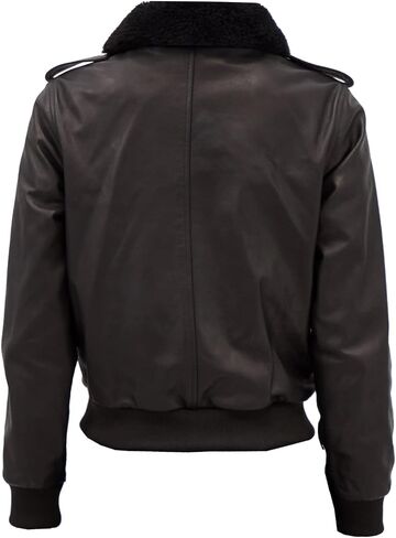 Appearl Fit Men’s Bomber Jacket Real Leather Faux Fur Collar Flap Button Pockets Black in Saudi Arabia