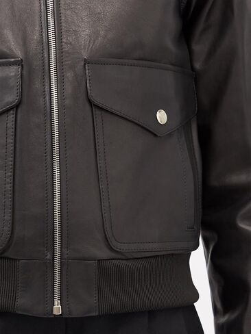 Appearl Fit Men’s Bomber Jacket Real Leather Faux Fur Collar Flap Button Pockets Black in Saudi Arabia