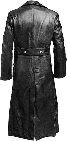German Classic Military Officer WW2 Double Breasted Black Leather Trench Coat for Men in Saudi Arabia
