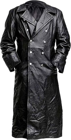 German Classic Military Officer WW2 Double Breasted Black Leather Trench Coat for Men in Saudi Arabia
