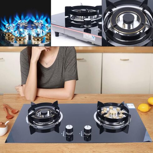 Natural Gas Cooktop Tempered Glass Double Burners Stove with Anti-tempering Protection, Left 4.2kw Right 5.2kw, Strong Flame in Saudi Arabia