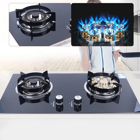 Natural Gas Cooktop Tempered Glass Double Burners Stove with Anti-tempering Protection, Left 4.2kw Right 5.2kw, Strong Flame in Saudi Arabia