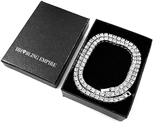 HH BLING EMPIRE Gold Silver Iced Out Diamond Tennis Chain Necklace for Men Women, Rhinestone Tennis Necklaces for Women and Teens, Tennis and Cuban Link Chains 18-30 Inches in Saudi Arabia