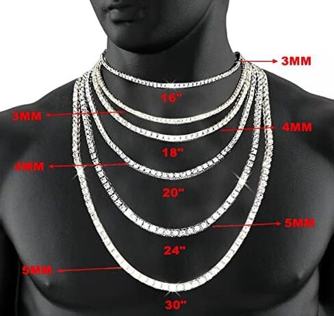 HH BLING EMPIRE Gold Silver Iced Out Diamond Tennis Chain Necklace for Men Women, Rhinestone Tennis Necklaces for Women and Teens, Tennis and Cuban Link Chains 18-30 Inches in Saudi Arabia