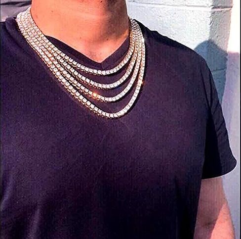 HH BLING EMPIRE Gold Silver Iced Out Diamond Tennis Chain Necklace for Men Women, Rhinestone Tennis Necklaces for Women and Teens, Tennis and Cuban Link Chains 18-30 Inches in Saudi Arabia