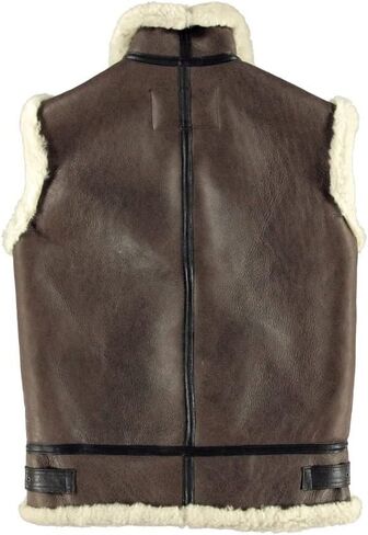 B-3 shearling brown Bomber sleeveless with White fuzzy faux collar fur vest shearling sheepskin leather for men in Saudi Arabia