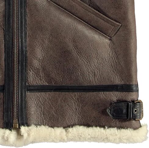 B-3 shearling brown Bomber sleeveless with White fuzzy faux collar fur vest shearling sheepskin leather for men in Saudi Arabia