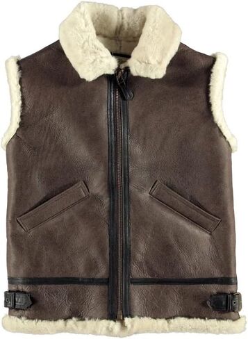 B-3 shearling brown Bomber sleeveless with White fuzzy faux collar fur vest shearling sheepskin leather for men in Saudi Arabia