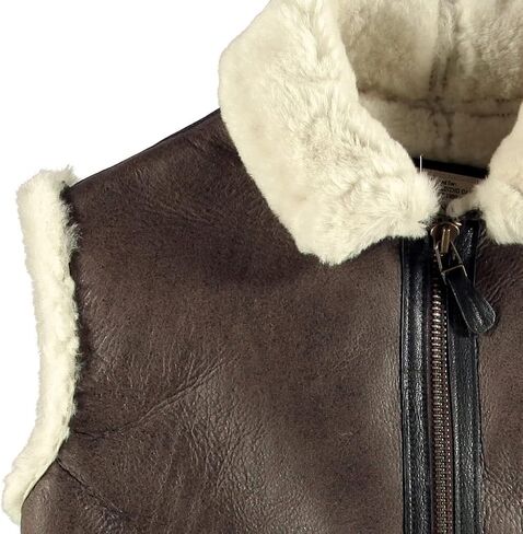 B-3 shearling brown Bomber sleeveless with White fuzzy faux collar fur vest shearling sheepskin leather for men in Saudi Arabia