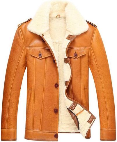 Leather Jacket Men Shearling Coat Mens Sheepskin Fur Coat Pilot Outerwear in Saudi Arabia