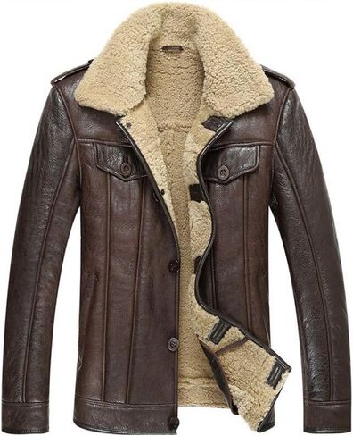 Leather Jacket Men Shearling Coat Mens Sheepskin Fur Coat Pilot Outerwear in Saudi Arabia