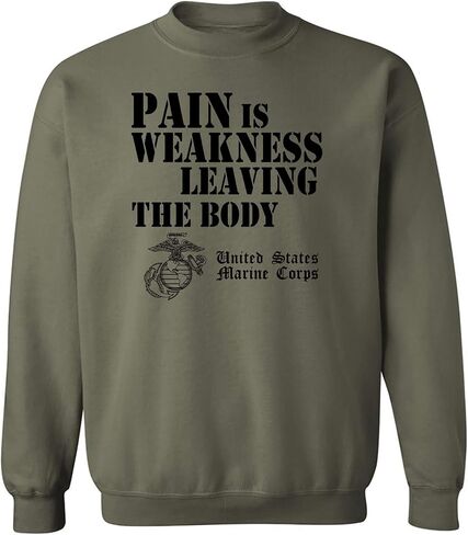 USMC Pain is Weakness Crewneck Sweatshirt in Military Green in Saudi Arabia