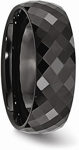 Solid Ceramic Black Faceted 7.5mm Plain Classic Wedding Band Ring Comfort-Fit in Saudi Arabia