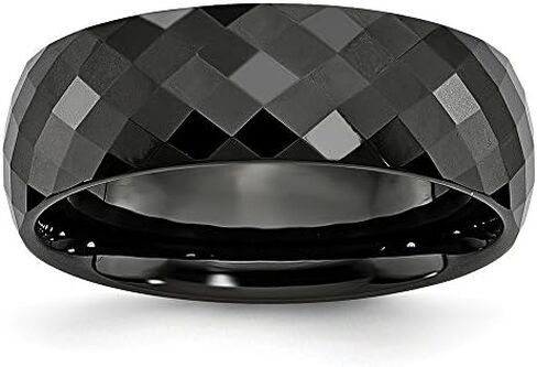Solid Ceramic Black Faceted 7.5mm Plain Classic Wedding Band Ring Comfort-Fit in Saudi Arabia