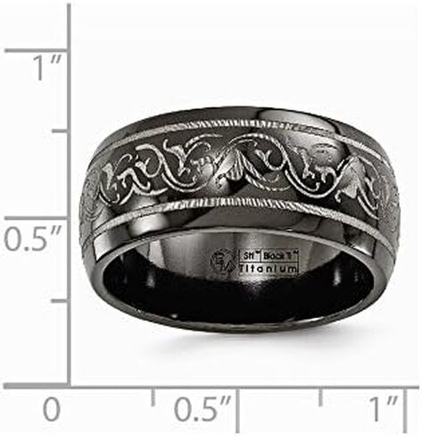 Solid Titanium Men's Domed Laser Patterned 10mm Men's Plain Classic Wedding Band Ring in Saudi Arabia