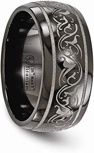 Solid Titanium Men's Domed Laser Patterned 10mm Men's Plain Classic Wedding Band Ring in Saudi Arabia