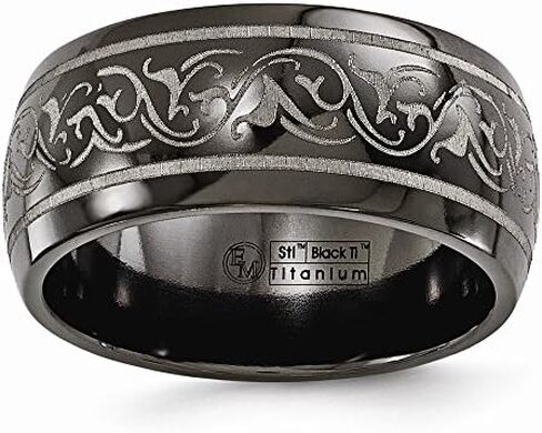 Solid Titanium Men's Domed Laser Patterned 10mm Men's Plain Classic Wedding Band Ring in Saudi Arabia