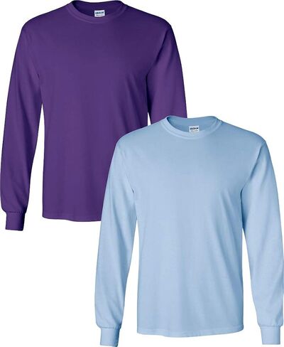 Gildan Men's Heavy Cotton Long Sleeve T-Shirt, Style 5400, (2 Pack) XL Purple-Light Blue in Saudi Arabia