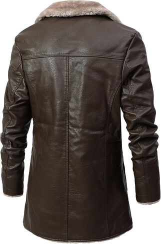 Men's Faux Leather Jackets Winter Fleece Sherpa Lined Trench Coats Long Heavyweight Motorcycle Jackets Vintage Coats in Kuwait