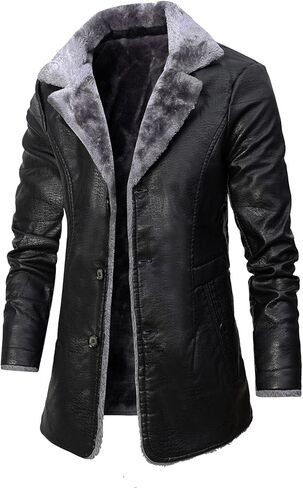 Men's Faux Leather Jackets Winter Fleece Sherpa Lined Trench Coats Long Heavyweight Motorcycle Jackets Vintage Coats in Kuwait