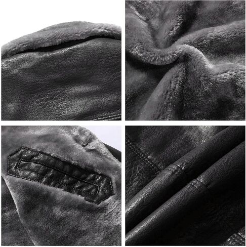 Men's Faux Leather Jackets Winter Fleece Sherpa Lined Trench Coats Long Heavyweight Motorcycle Jackets Vintage Coats in Kuwait