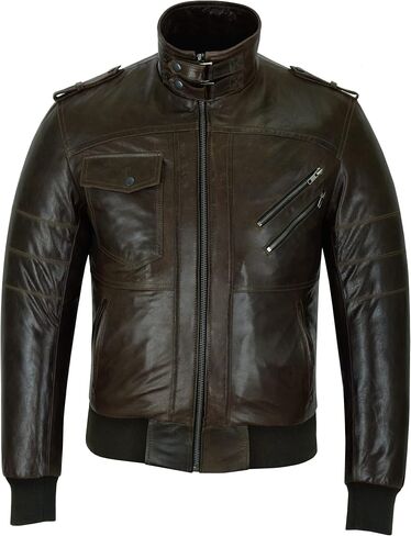 سترة Sven Bomber للرجال من Vance Leathers مصنوعة من جلد البقر الفاخر باللون الأسود المشمع مع غطاء رأس قابل للإزالة in Kuwait