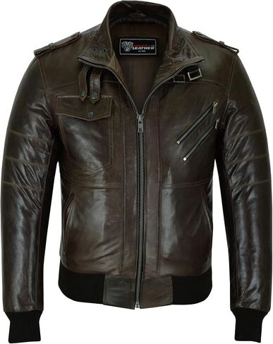 سترة Sven Bomber للرجال من Vance Leathers مصنوعة من جلد البقر الفاخر باللون الأسود المشمع مع غطاء رأس قابل للإزالة in Kuwait