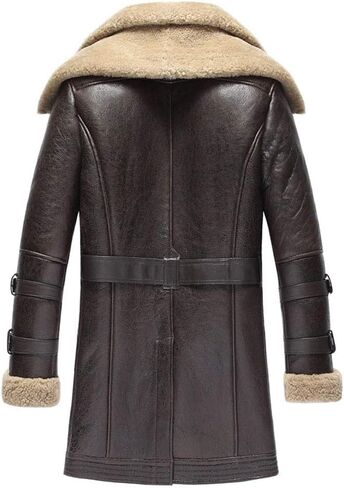2018 Mens Shearling Sheepskin Jacket Classic Fur Collar Fashion Long Style Coat Black Winter Warm Clothing in Saudi Arabia