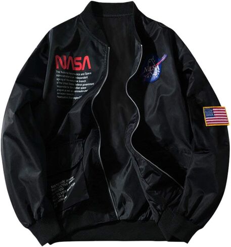 ZAFUL Unisex NASA Logo Letter Graphic American Flag Jacket Coat Zip up Long Sleeves Coat Streetwear with Pocket in Saudi Arabia