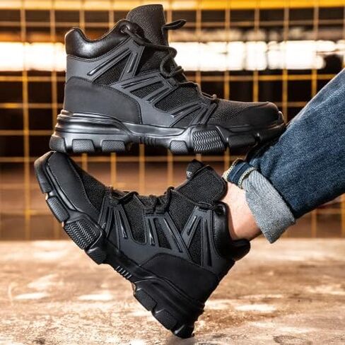 أحذية SPIEZ ذات المقدمة الفولاذية للرجال، أحذية أمان مريحة للرجال مع نعل داخلي مقاوم للثقب، أحذية عمل لأعمال البناء والارتداء اليومي in Kuwait