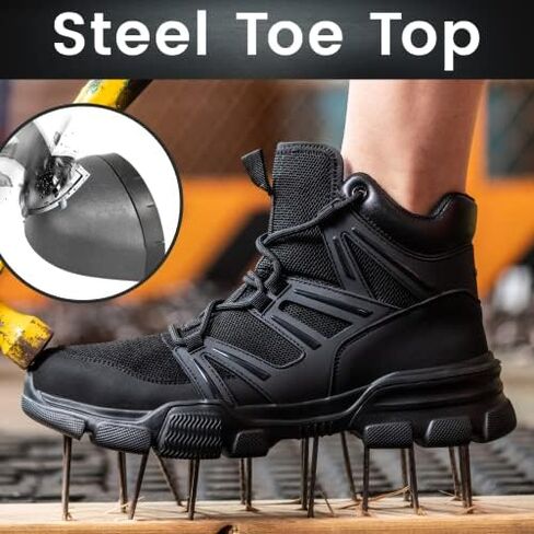 أحذية SPIEZ ذات المقدمة الفولاذية للرجال، أحذية أمان مريحة للرجال مع نعل داخلي مقاوم للثقب، أحذية عمل لأعمال البناء والارتداء اليومي in Kuwait