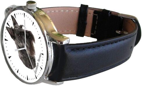 Scottish Terrier Dog Breed is The Headshot Image On The Polished Chrome Watch with Leather Strap and Donation to ASPCA in Kuwait